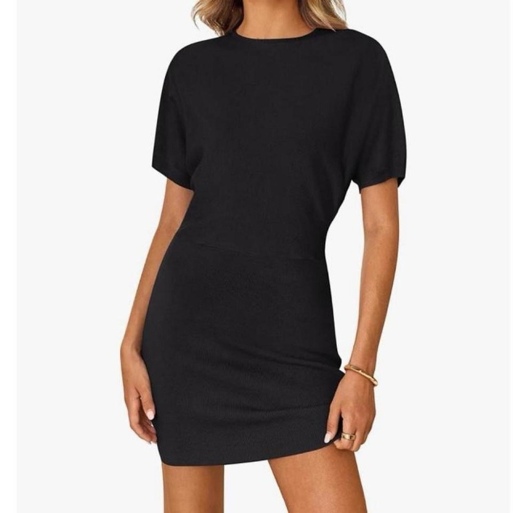ZESICA Women's 2025 Summer Fall Mock Neck Bodycon Knit Mini Dress